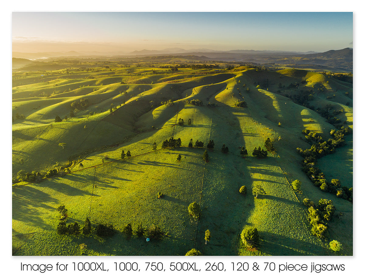 Rolling pastures at dawn. Millaa Millaa, Atherton Tablelands, QLD