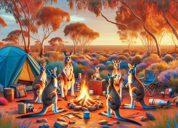 Aussie Animals Camping - Kangaroos (Landscape)