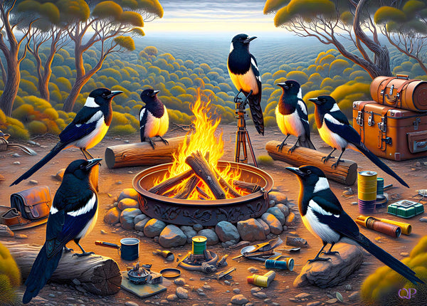 Aussie Animals Camping - Magpies (Landscape)
