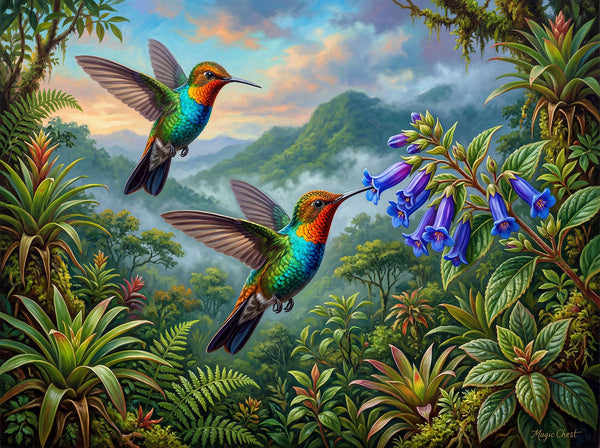 Fiery Throated Hummingbirds (Landscape)