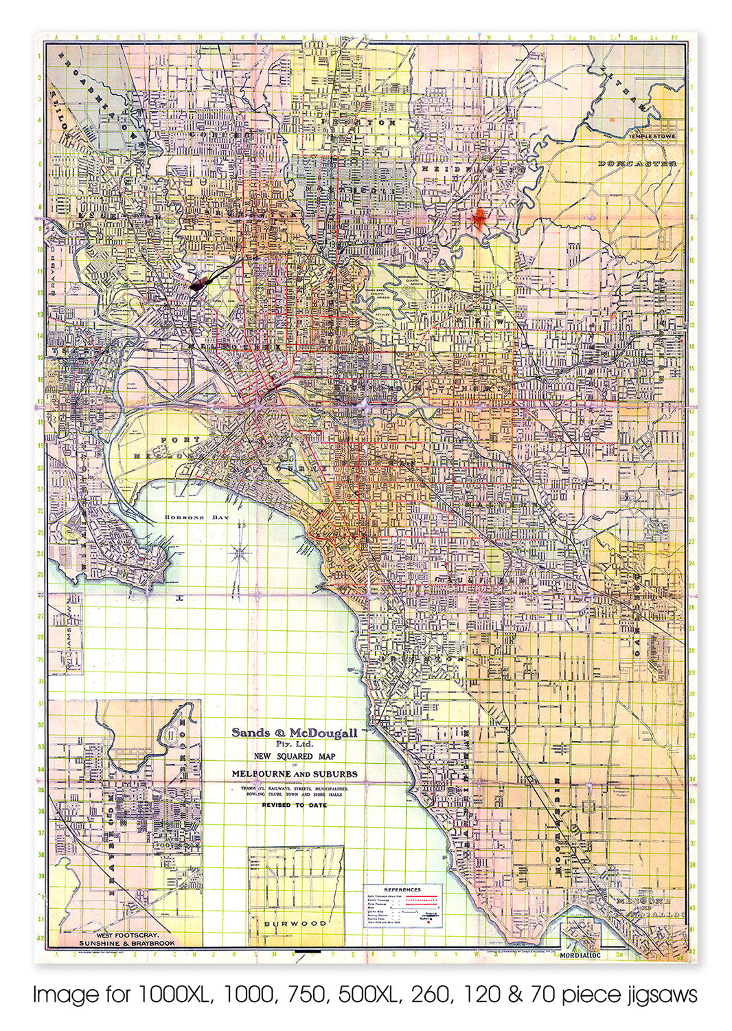 New Squared Map of Melbourne & Suburbs, circa 1920's
