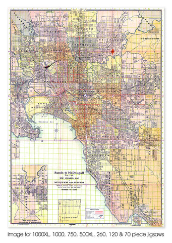 New Squared Map of Melbourne & Suburbs, circa 1920's