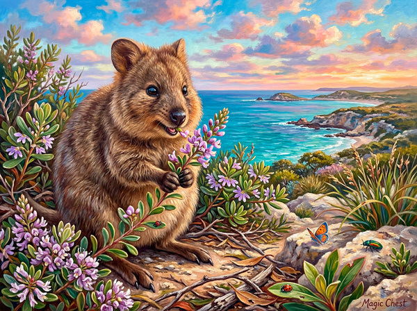 Quokka Foraging Thomasia (Landscape)