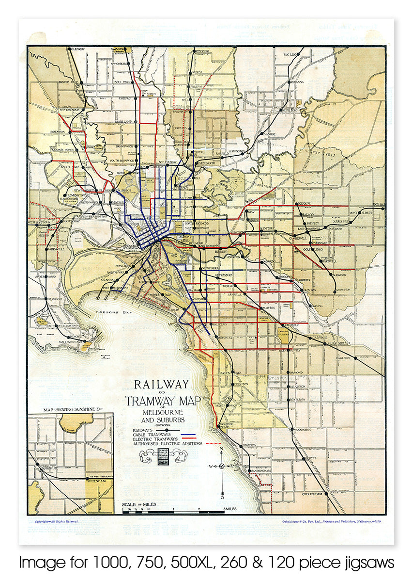 Railway & Tramway Map of Melbourne & Suburbs - 1917